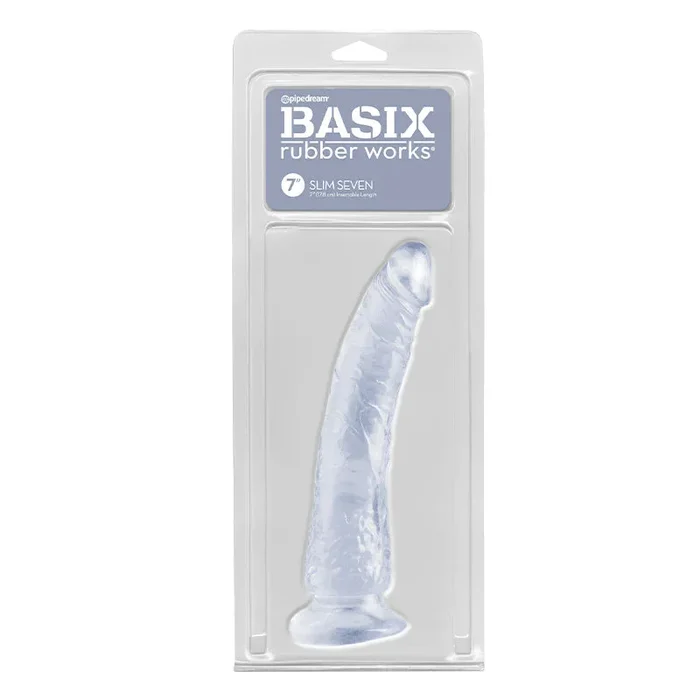 Basix Rubber Works Slim Seven 7 in. Dildo With Suction Cup Clear