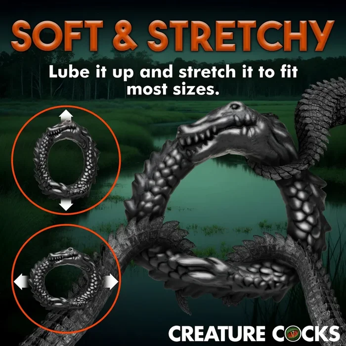 Black Caiman Silicone Cock Ring – Black