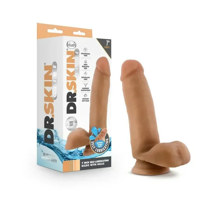 Blush Dr. Skin Glide Realistic 7 in. Self-Lubricating Dildo with Balls & Suction Cup