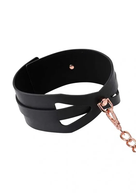 Brat Collar and Leash – Black / Rose Gold