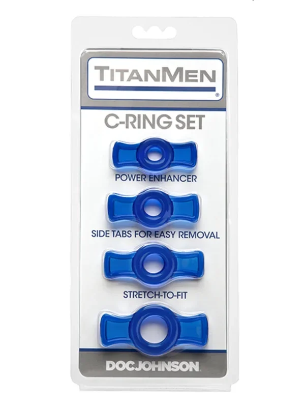 Doc Johnson TitanMen Cock Ring 4 Pack Blue