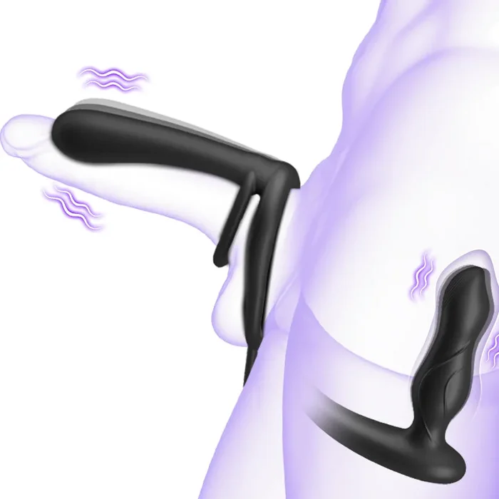 Double Penetration Double Vibration Couple Vibrator with Locking Sperm Ring