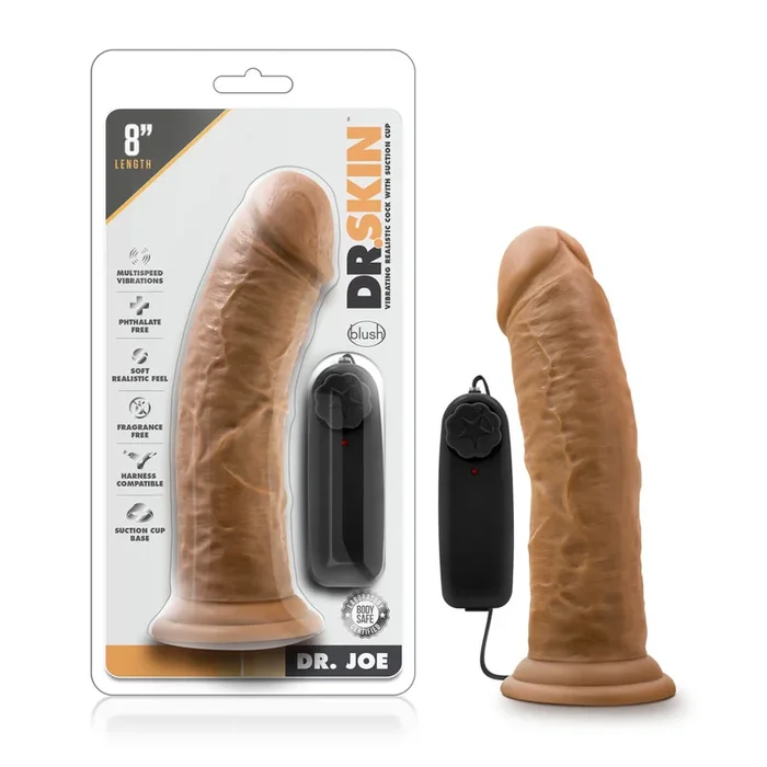 Dr. Skin – Dr. Joe – 8 Inch Vibrating Cock With Suction Cup – Mocha