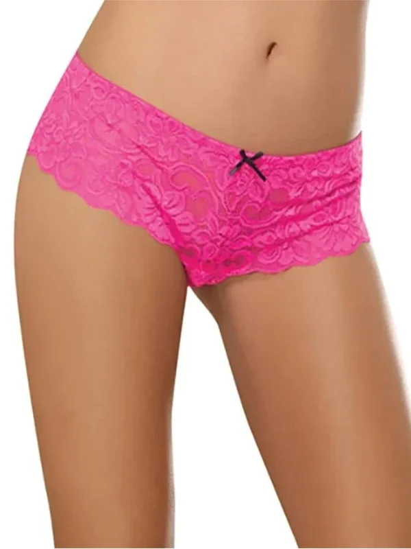Dreamgirl Bows Lace Crotchless Boyshort Large Hot Pink