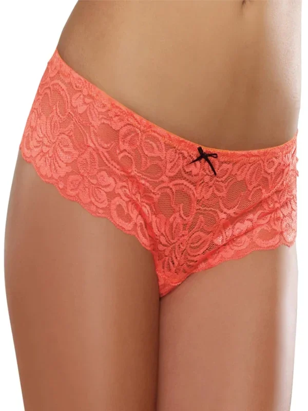 Dreamgirl Bows Lace Crotchless Boyshort Medium Coral