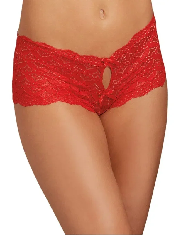 Dreamgirl Hearts Crotchless Lace Panty Medium Red