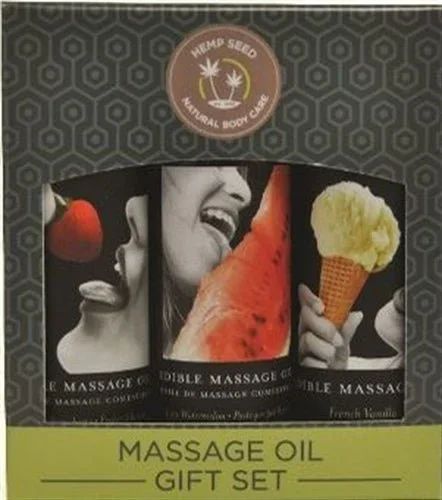 Edible Massage Oil Gift Set Box – 2 Fl. Oz. Bottles – Strawberry, Watermelon, Vanilla