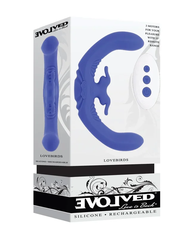 Evolved Lovebirds Curved Dual-Ended Rabbit Vibe w/Remote Control – Blue