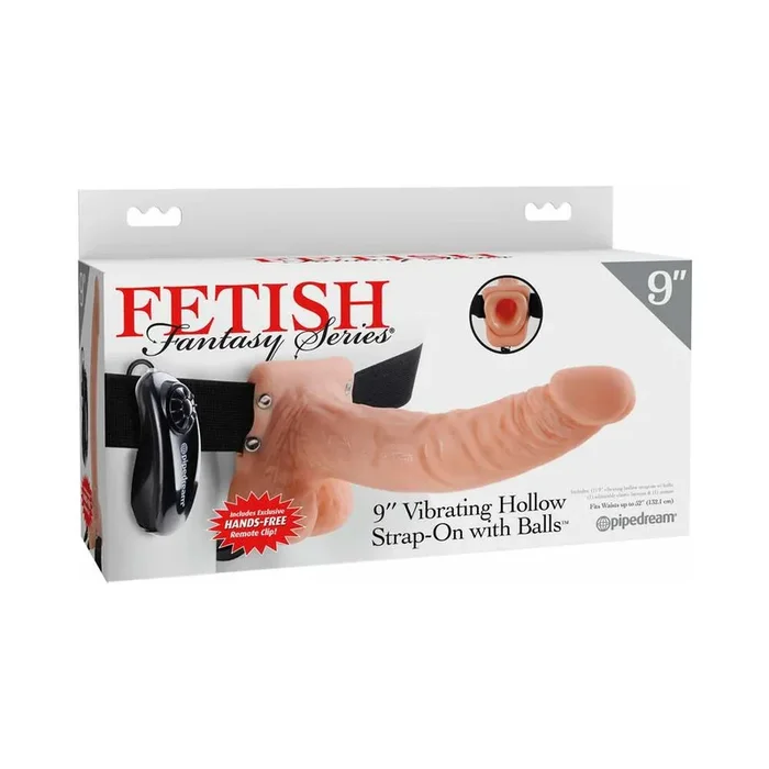 Fetish Fantasy Series 9 in. Vibrating Hollow Strap-On with Balls Beige/Black