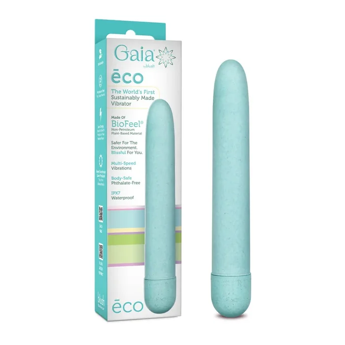 Gaia® By Blush® | Eco: Plant-Based 7″ Slim Multispeed Vibrator in Aqua – Made from Sustainable BioFeel™