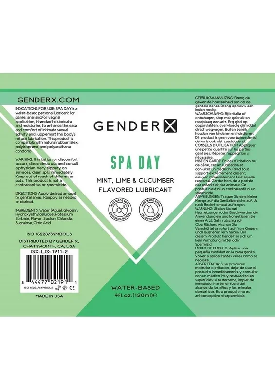 Gender X Spa Day Water Based Flavored Lubricant 4oz – Mint