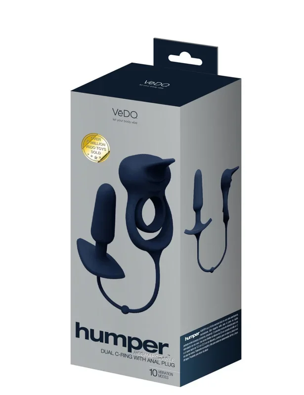 Humper Rechargeable Dual C-Ring With Anal Plug – Black