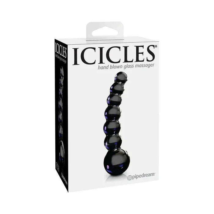 Icicles No. 66 Curved Beaded 4.75 in. Glass Dildo Black