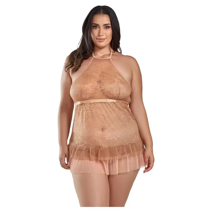 iCollection Amber Halter Lace Babydoll 2-Piece Set