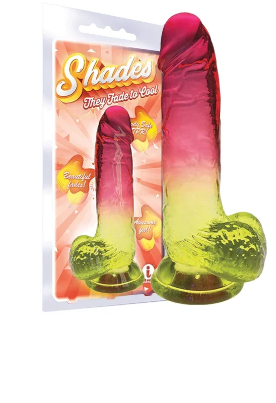 Icon Brands – Shades – Large 8 Inch Jelly TPR Gradient Dildo Pink and Yellow