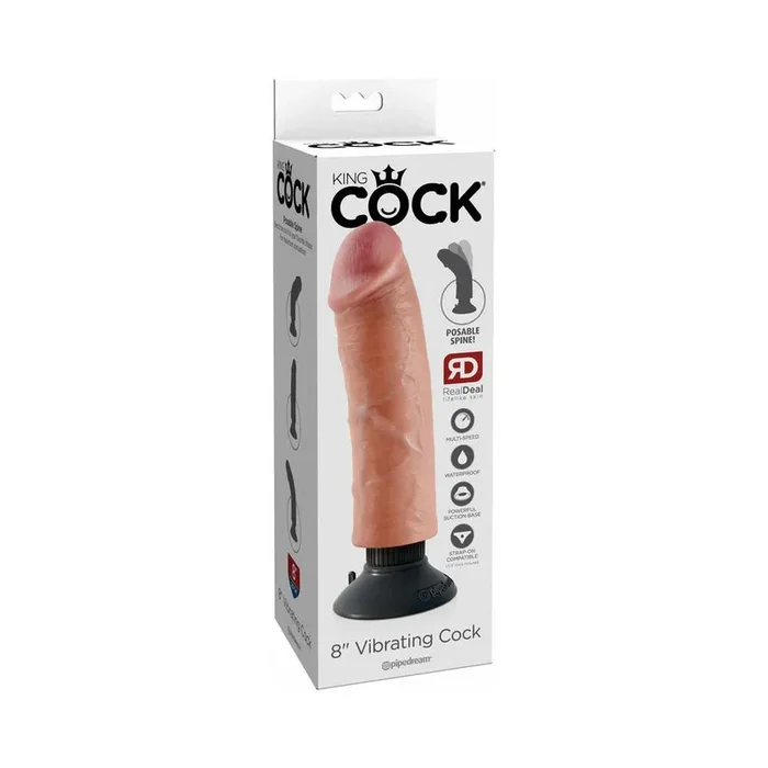 King Cock 8 in. Vibrating Cock Poseable Dildo With Suction Cup Beige