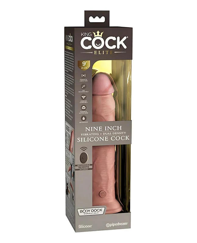 King Cock Elite 9″ Dual Density Vibrating Silicone Cock W/remote