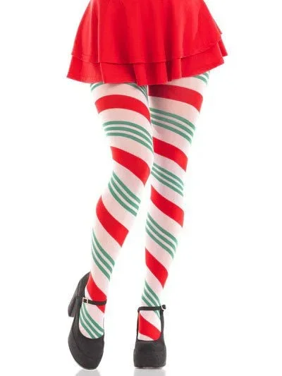 Lane Holiday Ribbon Striped Tights – Green/red – Os
