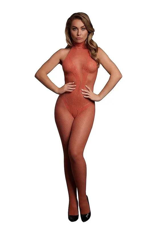 Le Desir Fishnet and Lace Bodystocking – One Size – Sunset Glow