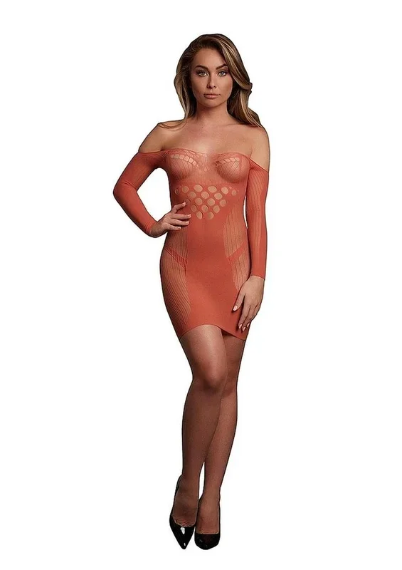 Le Desir Long Sleeved Net Mini Dress – One Size – Sunset Glow