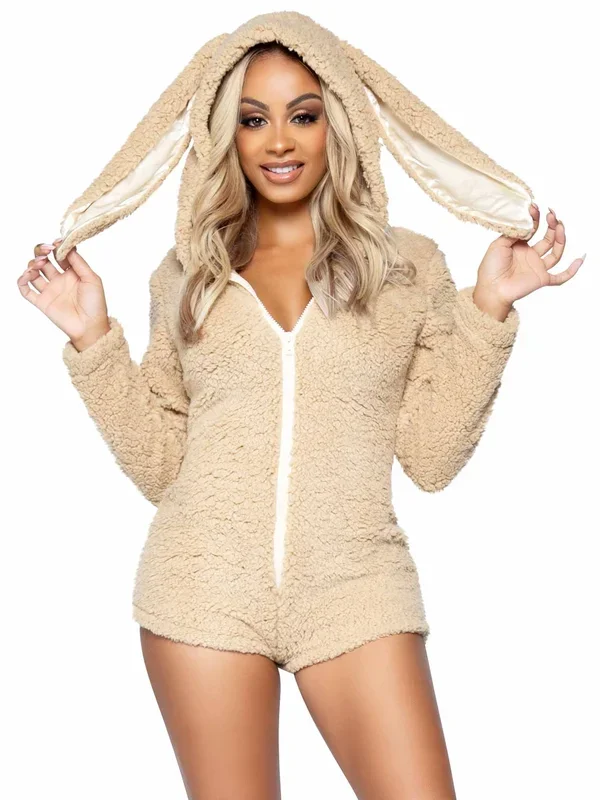 Leg Avenue Cuddle Bunny Ultra Soft Zip Up Teddy Romper – Three Sizes Available!