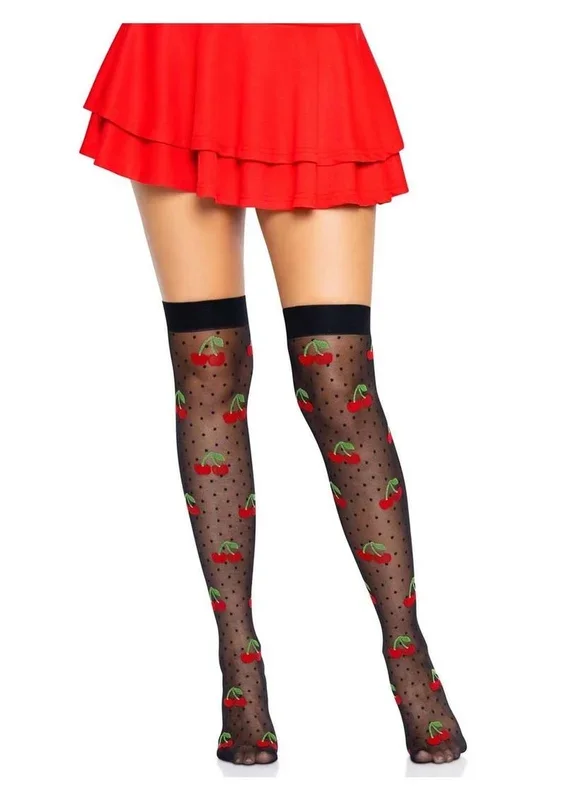 Leg Avenue Spandex Sheer Polka Dot Cherry Thigh Highs