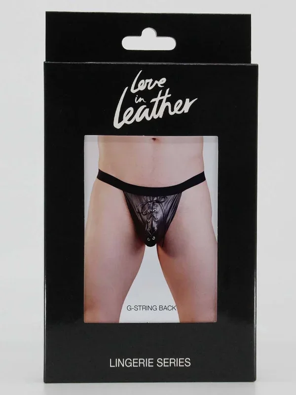 Love In Leather Boxed Mens Wet Look Lace Up G-String L/XL