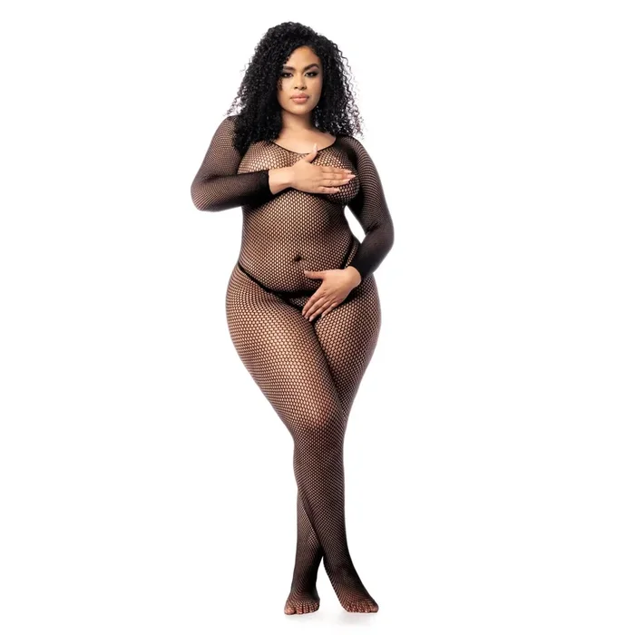 Mapale 2025 Plus Size Black Fishnet Bodysuit – Seductive Full-Body Jumpsuit