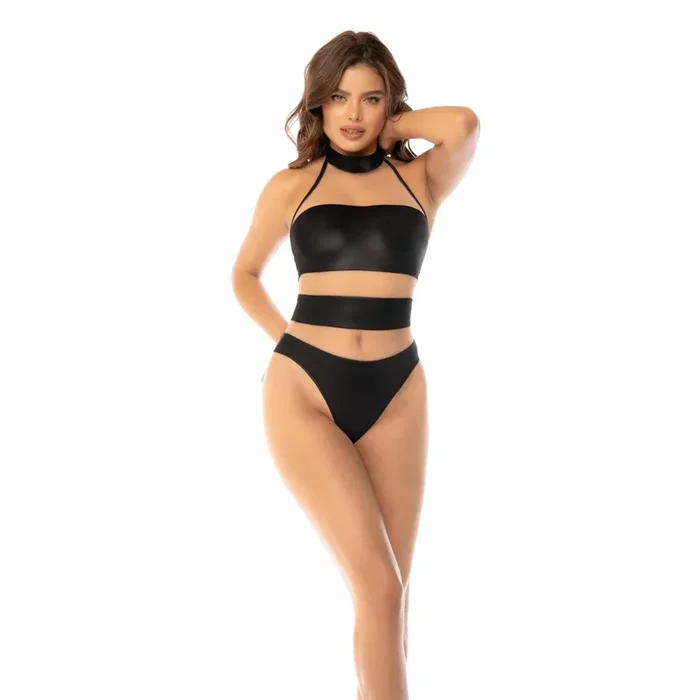 Mapale 2025 Volume II – Leather-Effect Illusion Mesh Bodysuit with Halter Neck