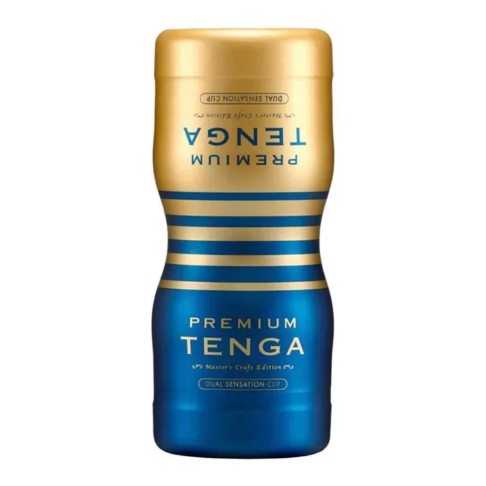 Masturbator “TENGA Dual Sensation Cup” mit strukturiertem Innenleben & Gleitgelprobe – 15.5 cm (gold/blau)