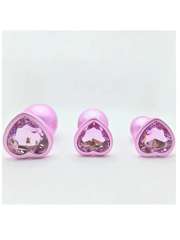 Metal Heart Anal Plug Baby Pink/Pink Small