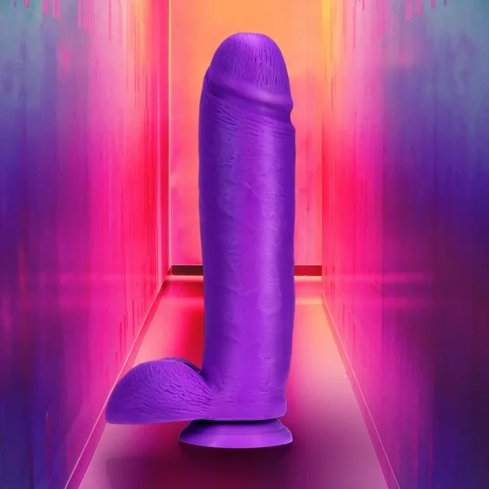 Neo Elite – 10 Inch Silicone Dual Density Cock with Balls – Neon Purple
