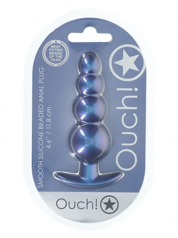Ouch! Smooth Beaded Silicone Anal Plug Blue