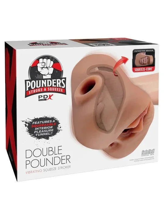 Pdx Plus Double Pounder Vibrating Squeeze Stroker – Brown