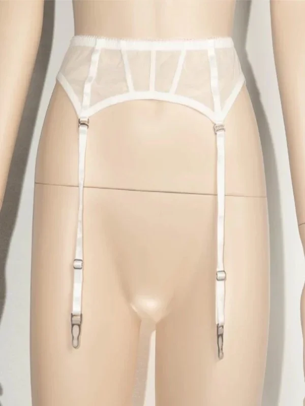 Poison Rose Mesh Garter Belt XL White