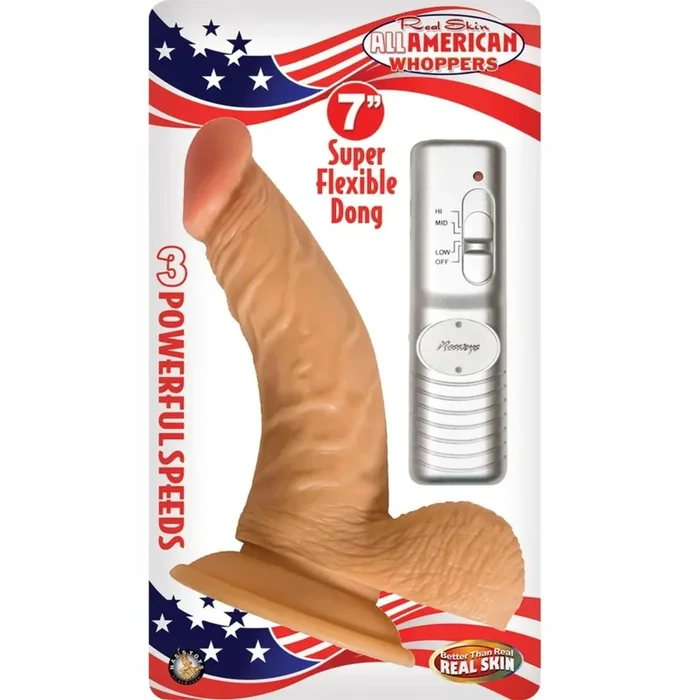 Real Skin All American Whoppers Vibrating Dildo with Balls and Wired Remote Control 7in
