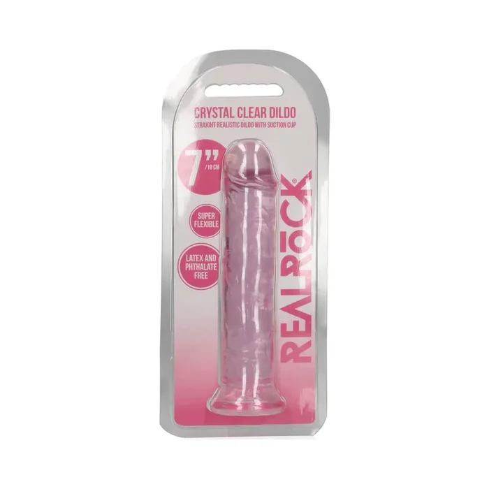 RealRock Crystal Clear Straight 7 in. Dildo Without Balls Pink