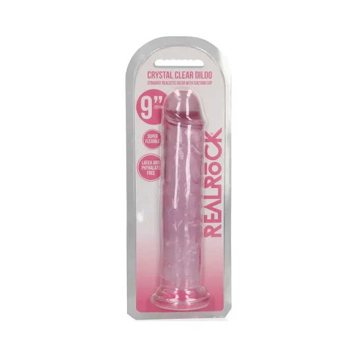 RealRock Crystal Clear Straight 9 in. Dildo Without Balls Pink