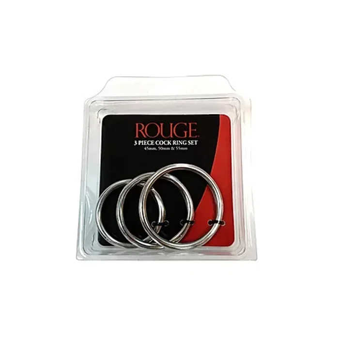 Stainless Steel Stainless Steel 3 Piece Cock Ring Set (55mm/50mm/45mm) – in Clamshell
