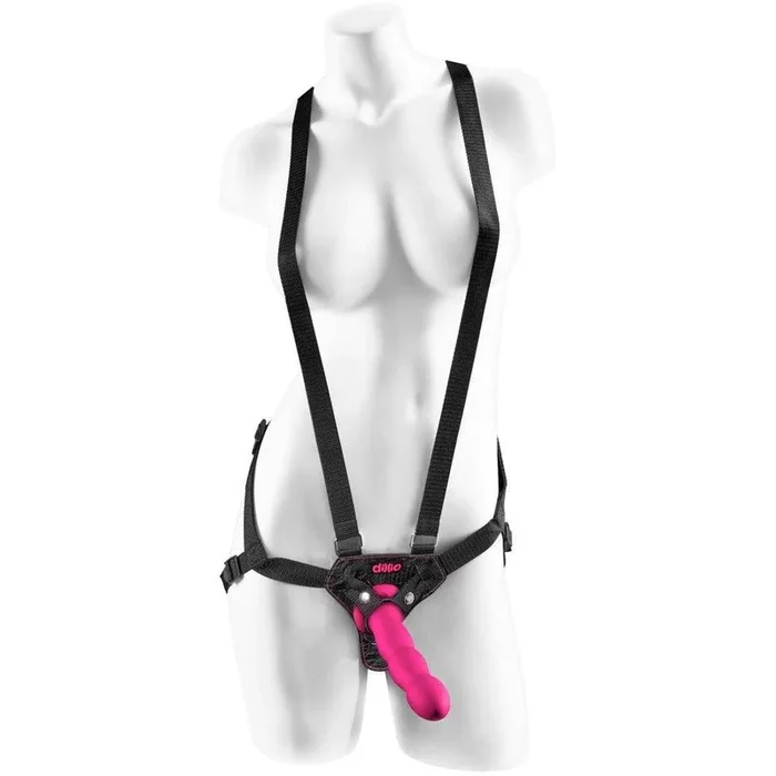 Strap-on dildo “suspender 6” with harness & three different rings – 16.5 cm (black/pink)