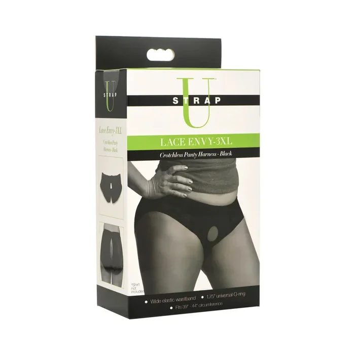 Strap U Lace Envy Crotchless Panty Harness Black 3XL