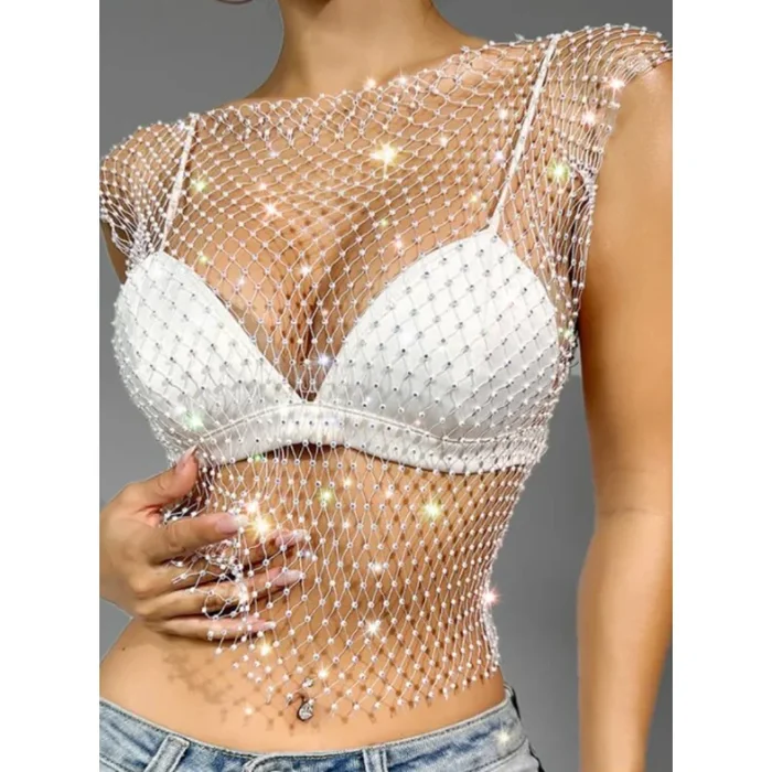 Stretchy Rhinestone Fishnet Top (One Size)