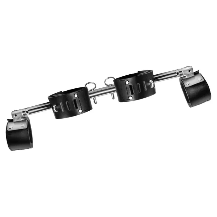 Strict Leather Adjustable Swiveling Spreader Bar with Leather Cuffs – Silver/Black