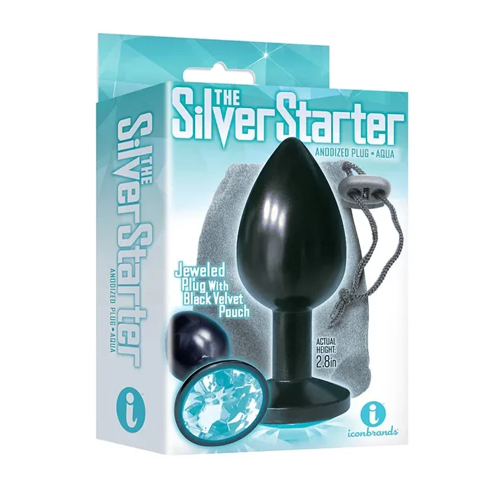 The 9’s, The Silver Starter, Bejeweled Anodized Stainless Steel Plug, Aqua